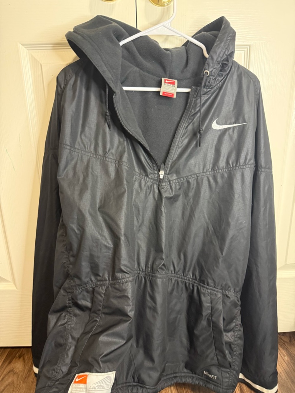 Nike Team Lacrosse Windbreaker Jacket Black Hoodie Mens Large NikeFIT Pullover
